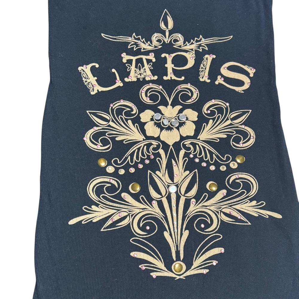 Lapis‎ Anthropologie Black Graphic Tank Top Whimsigoth Fairy 100% Cotton Y2K - Picture 4 of 10